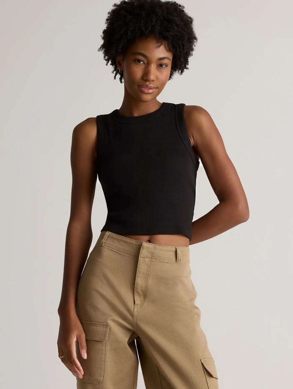 Quince Organic Cotton Ribed Tank Top In Black Size Medium